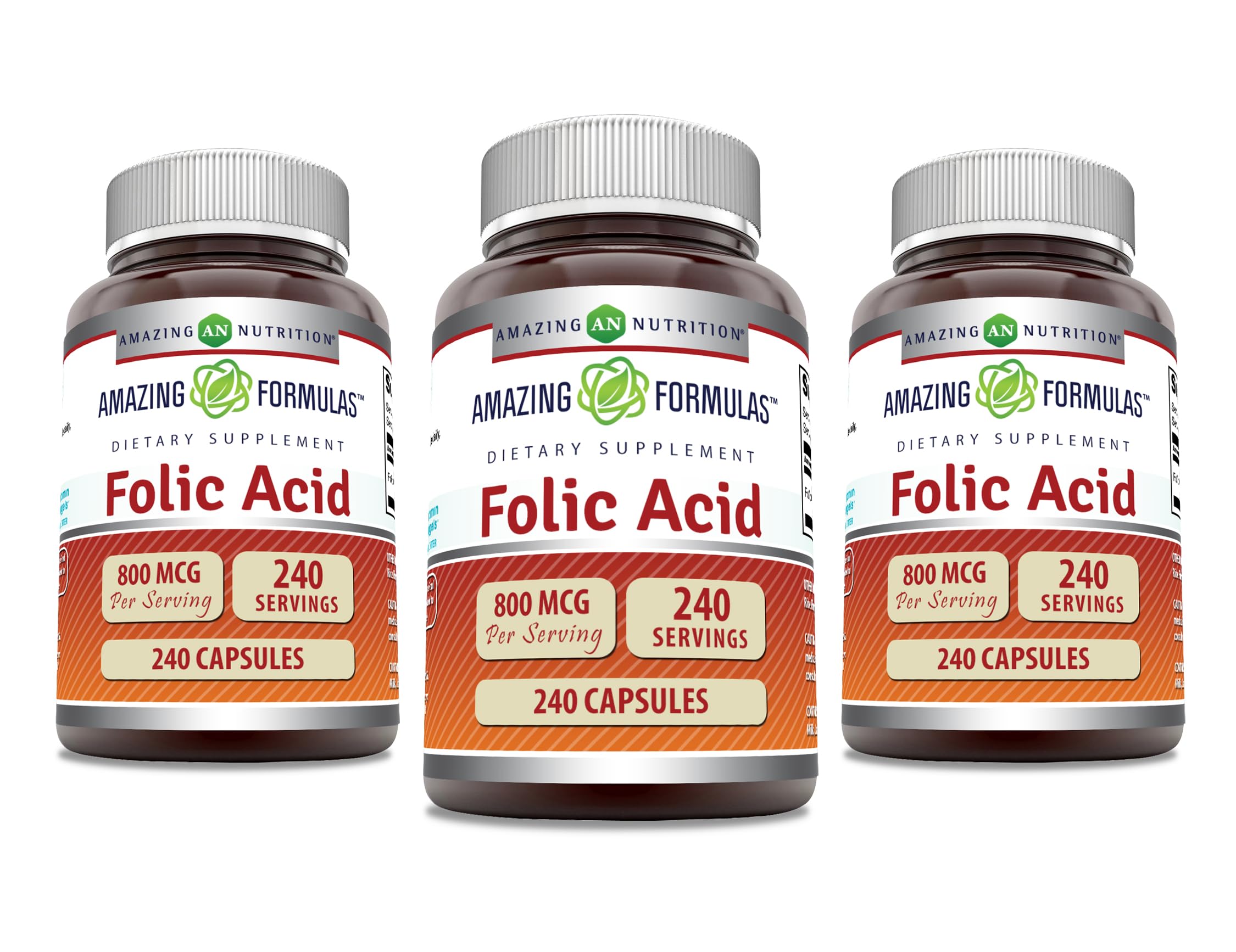 Amazing Formulas Folic Acid 800 mcg 240 capsules bottle - Non-GMO Gluten Free Made in USA