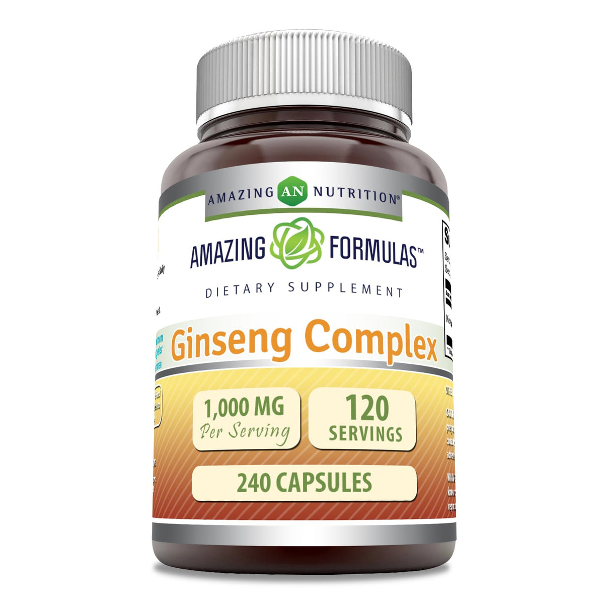 Bottle label of Amazing Formulas Ginseng Complex showing 1000 mg per serving