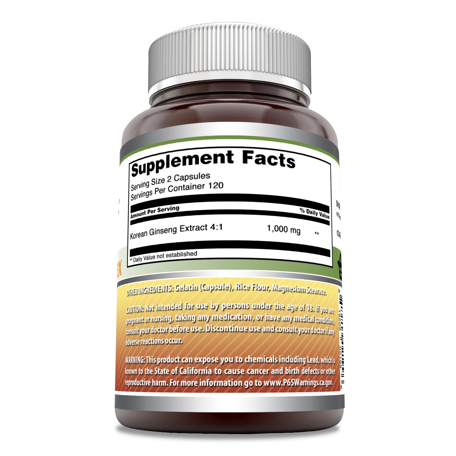 Ginseng Complex capsules displayed to represent 1000 mg per serving