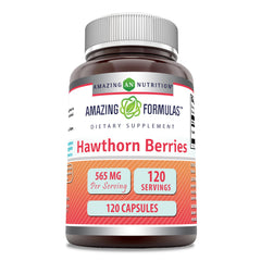 Front view of Amazing Formulas Hawthorn Berries supplement bottle