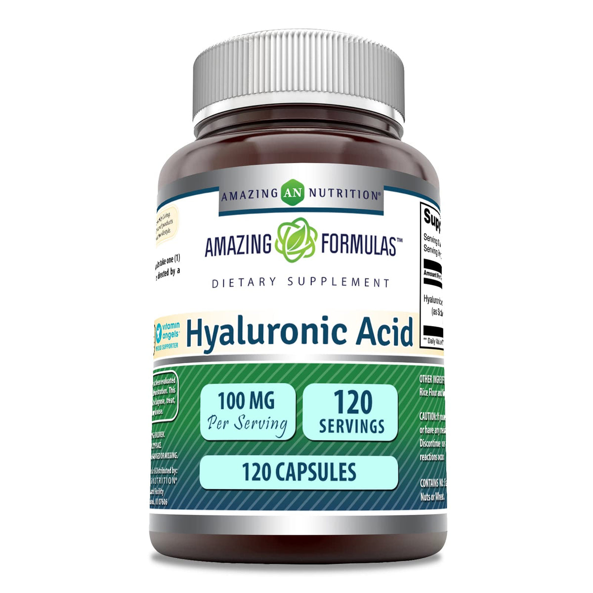 Front view of Amazing Formulas Hyaluronic Acid 100 mg capsules bottle