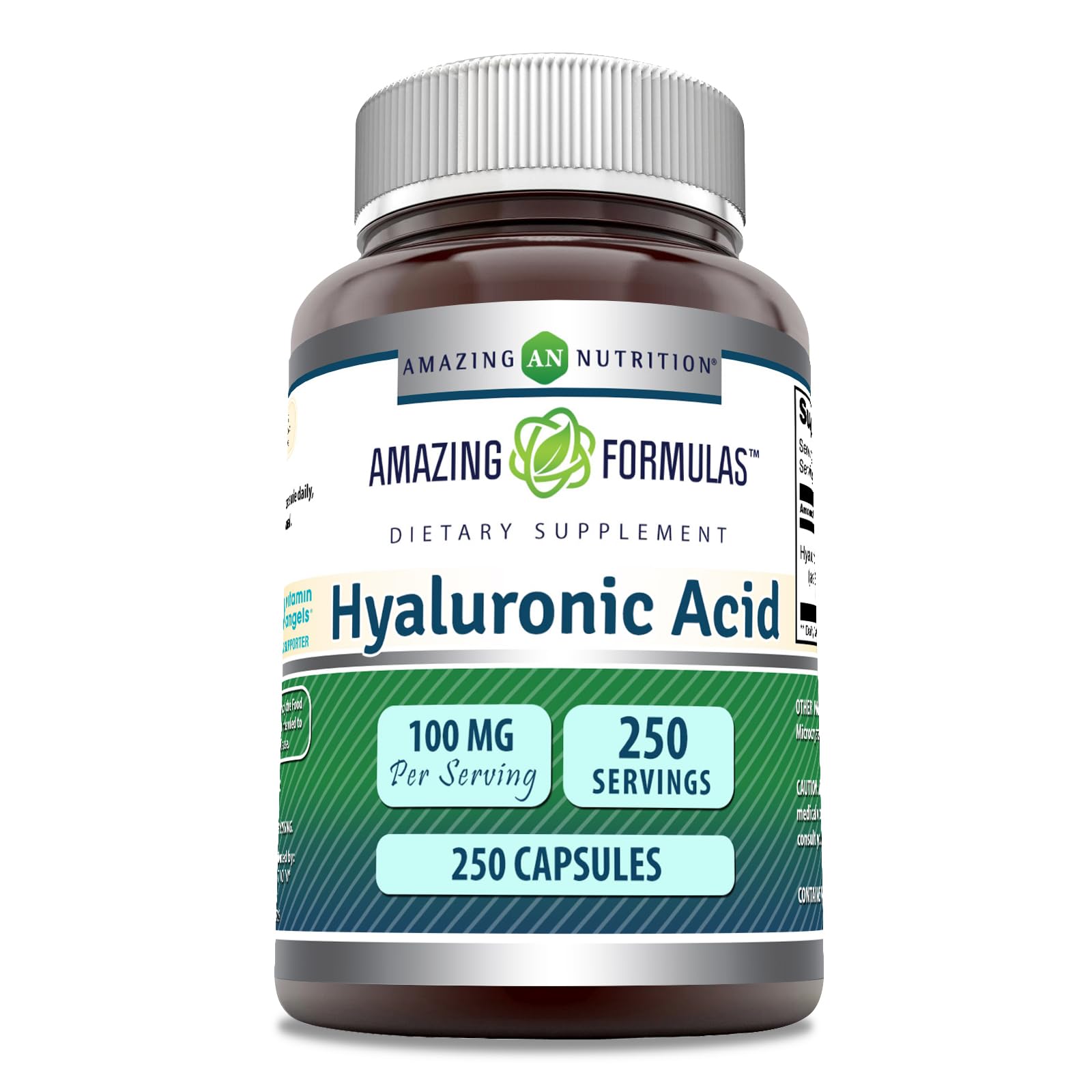 Bottle of Amazing Formulas Hyaluronic Acid 100mg 250 Capsules