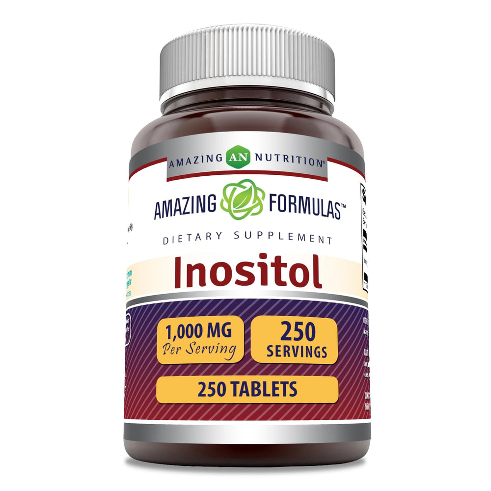 Amazing Formulas Inositol 1000 mg per serving bottle with 250 tablets.