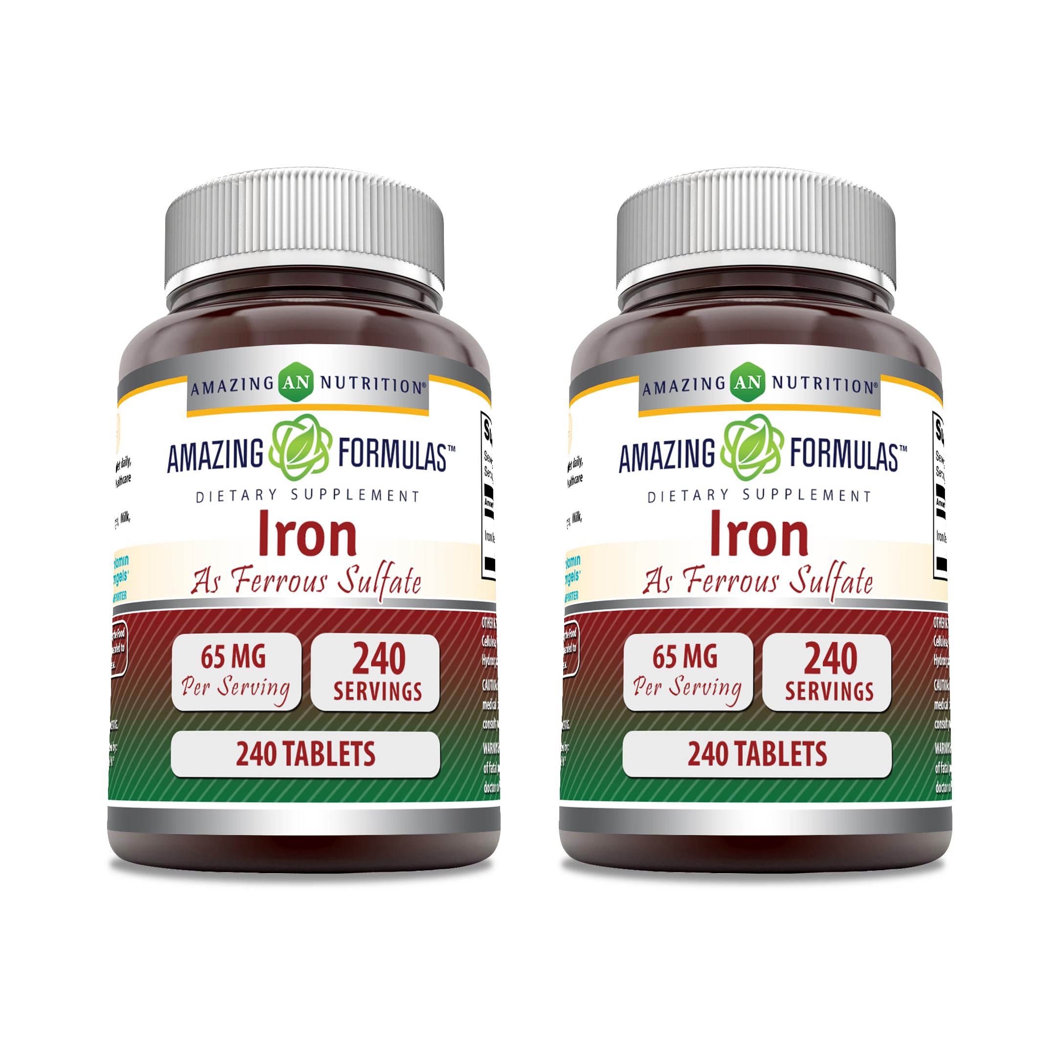 Amazing Formulas Iron Ferrous Sulfate 65 mg tablets – 240 count, 2 pack, Made in USA