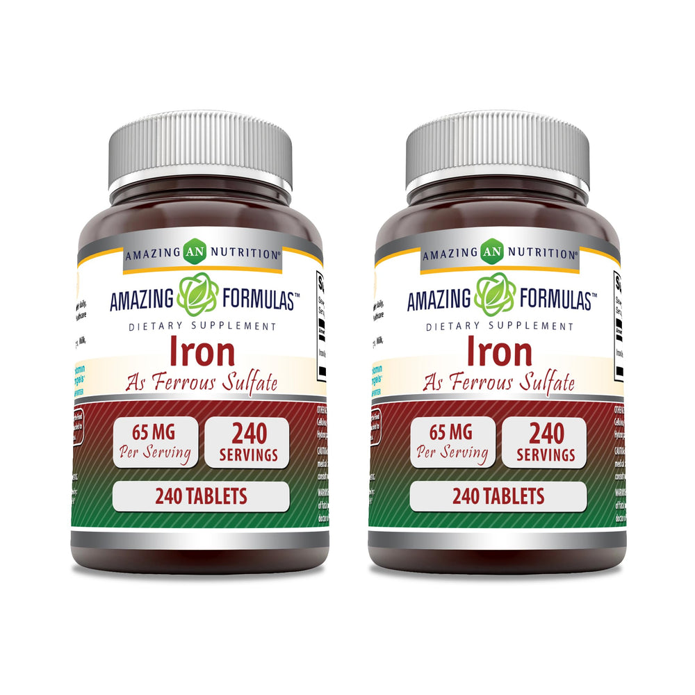 Amazing Formulas Iron Ferrous Sulfate 65 mg tablets – 240 count, 2 pack, Made in USA