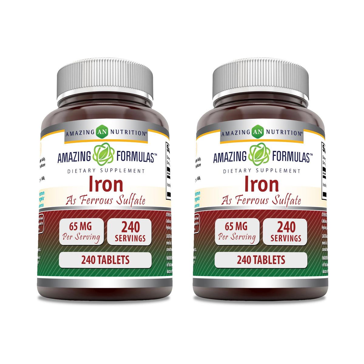 Amazing Formulas Iron Ferrous Sulfate 65 mg tablets – 240 count, 2 pack, Made in USA