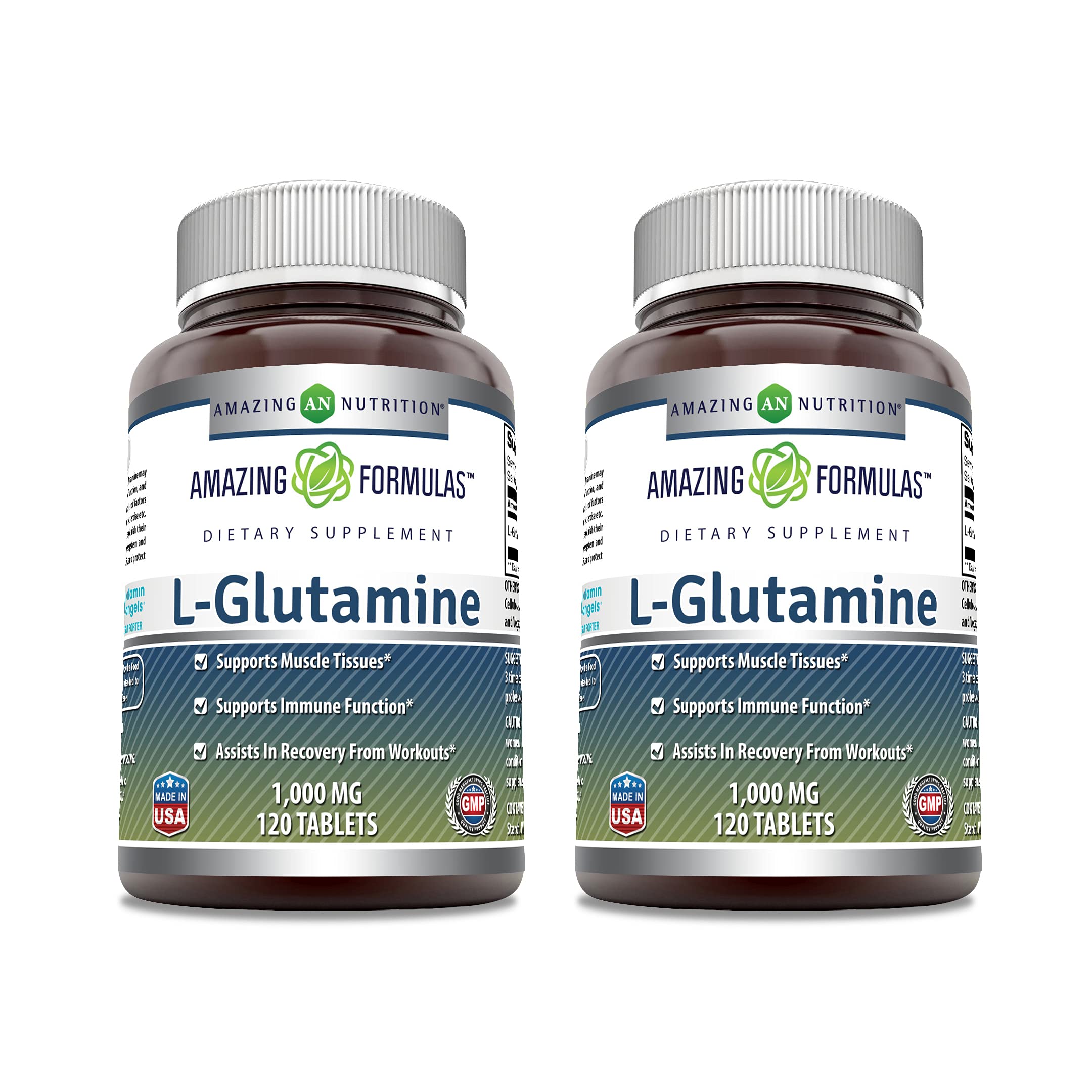 Amazing Formulas L-Glutamine 1000 mg Tablets – 2 Pack, 120 Count