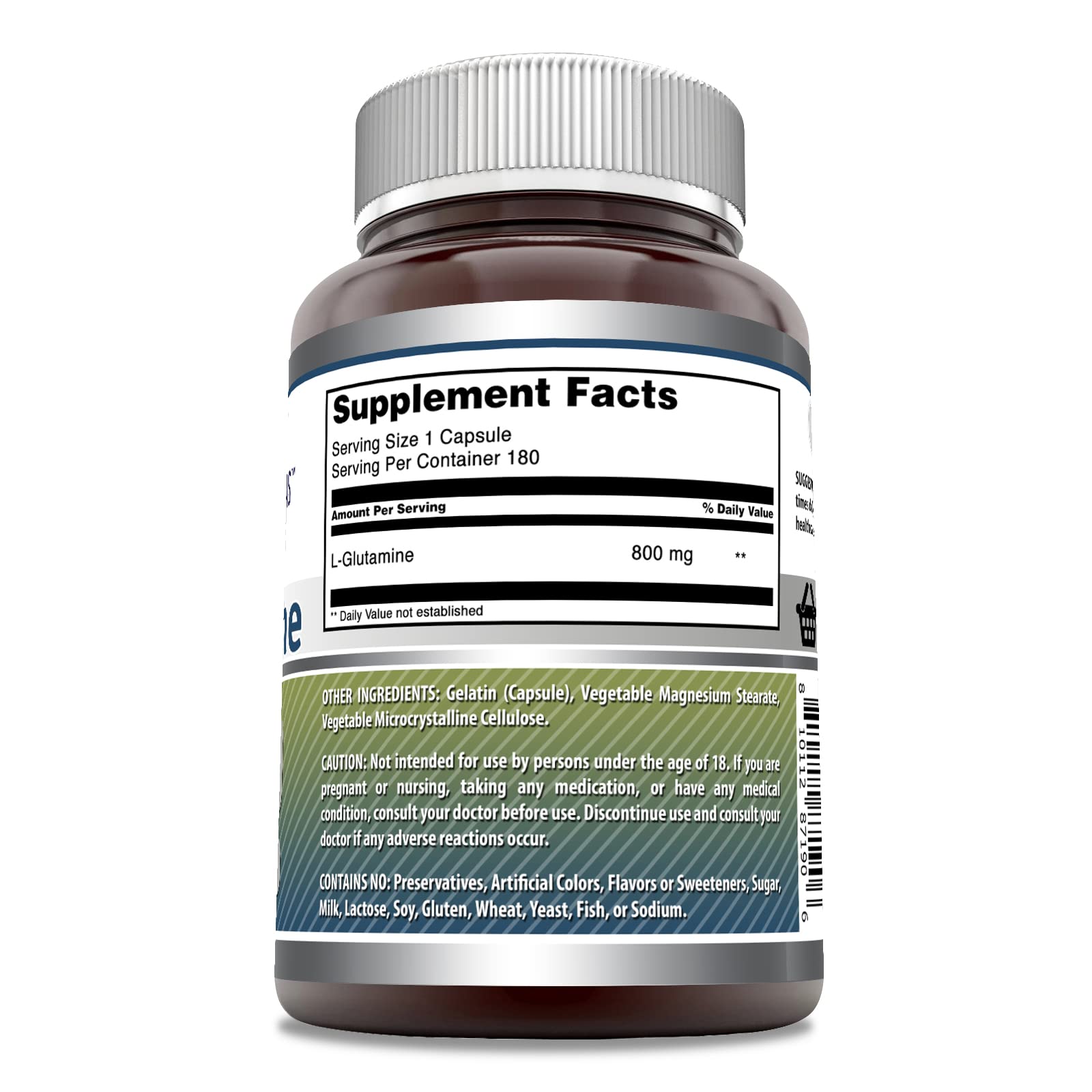 L-Glutamine 800 mg per serving bottle side view