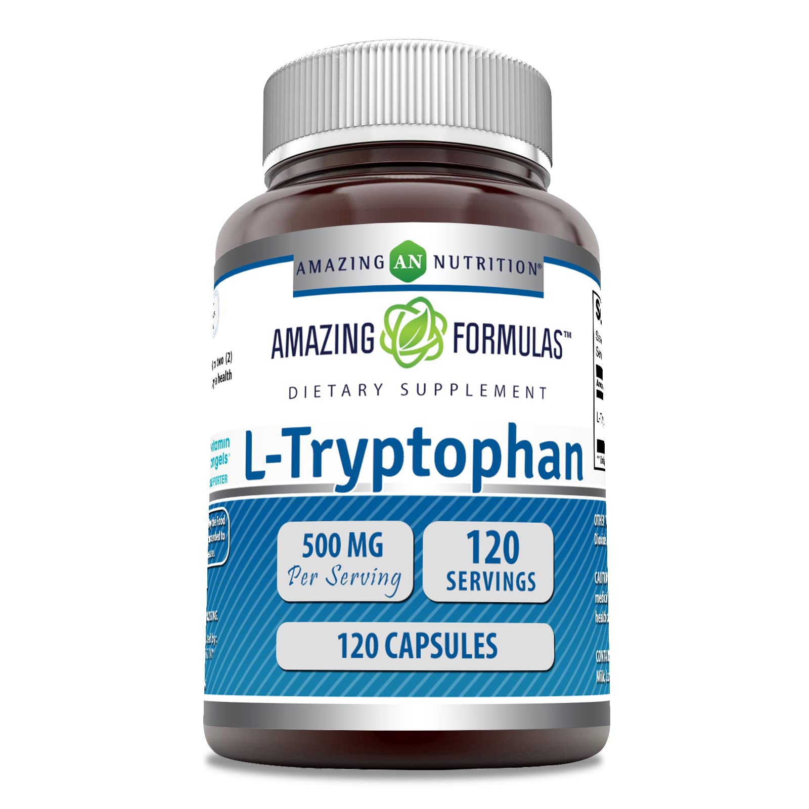 Bottle of Amazing Formulas L-Tryptophan 500 mg capsules