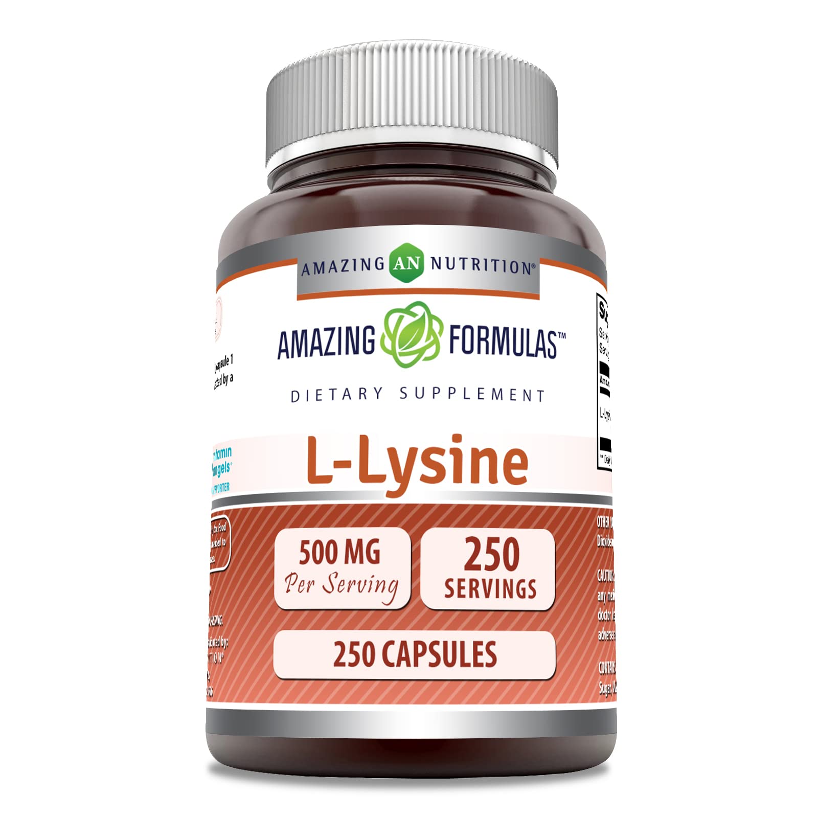 Bottle of Amazing Formulas L-Lysine 500 mg capsules