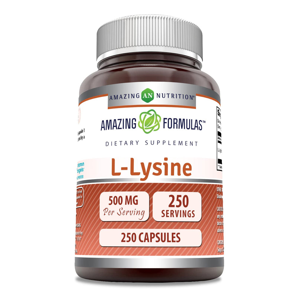 Bottle of Amazing Formulas L-Lysine 500 mg capsules
