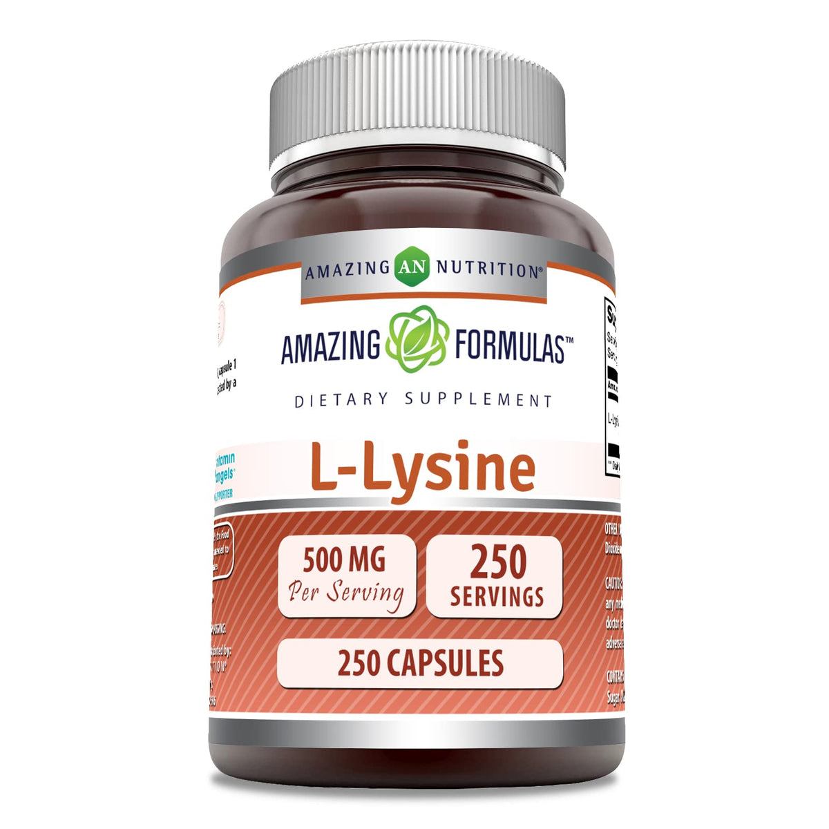 Bottle of Amazing Formulas L-Lysine 500 mg capsules