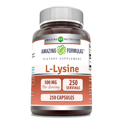 Bottle of Amazing Formulas L-Lysine 500 mg capsules