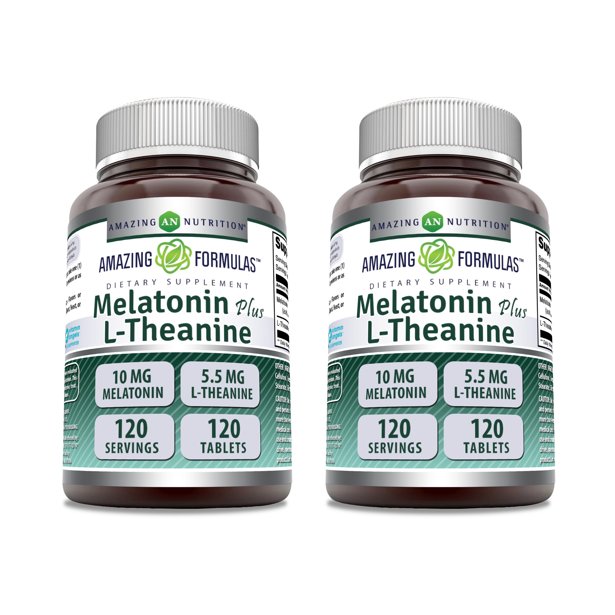Bottle of Amazing Formulas Melatonin 10 mg with L-Theanine 5.5 mg (120 tablets) 2-pack