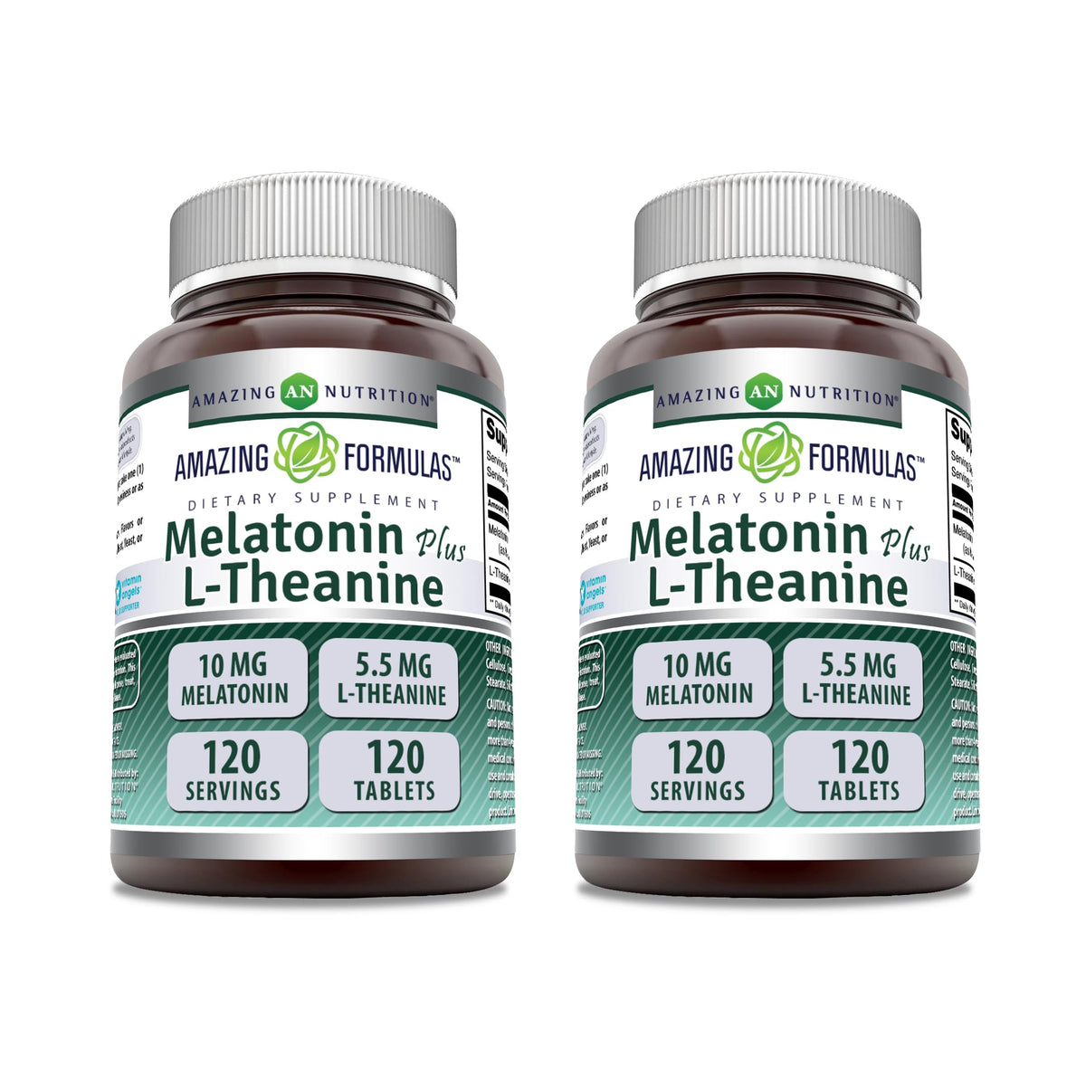 Bottle of Amazing Formulas Melatonin 10 mg with L-Theanine 5.5 mg (120 tablets) 2-pack