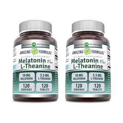 Bottle of Amazing Formulas Melatonin 10 mg with L-Theanine 5.5 mg (120 tablets) 2-pack
