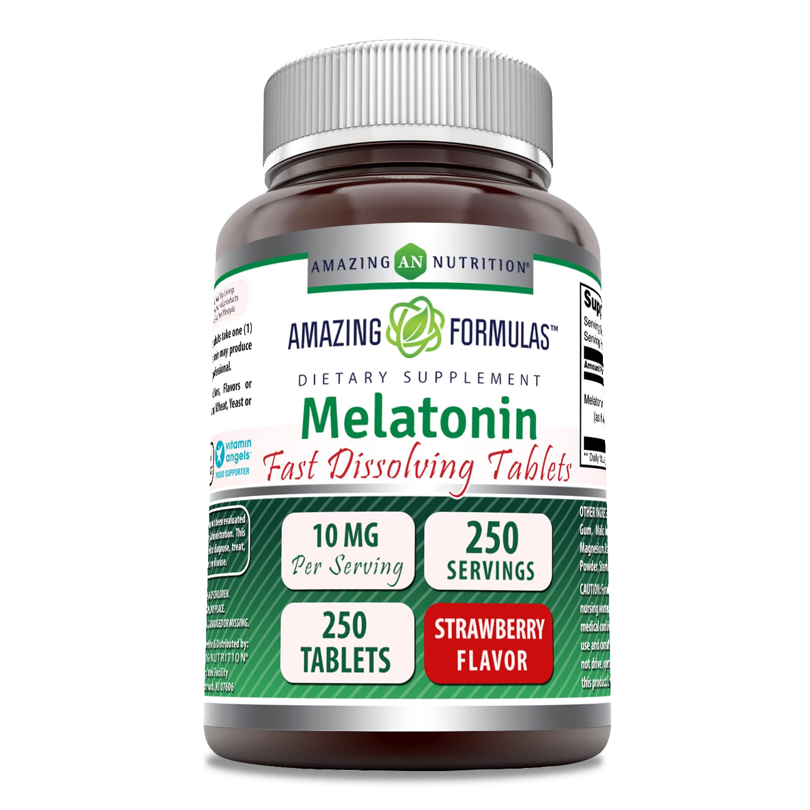 Bottle of Amazing Formulas Melatonin 10 mg Fast Dissolve with strawberry flavor