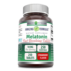 Bottle of Amazing Formulas Melatonin 10 mg Fast Dissolve with strawberry flavor