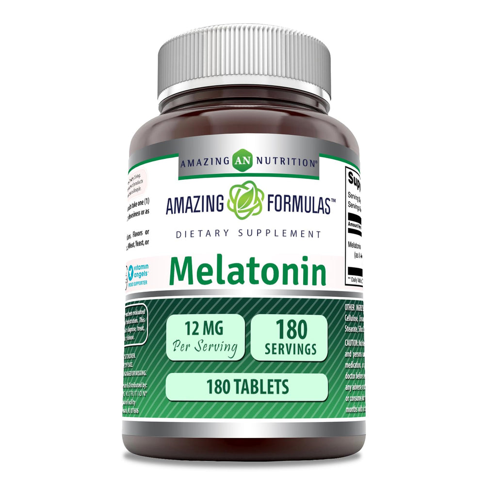 Amazing Formulas Melatonin bottle on white background, unflavored