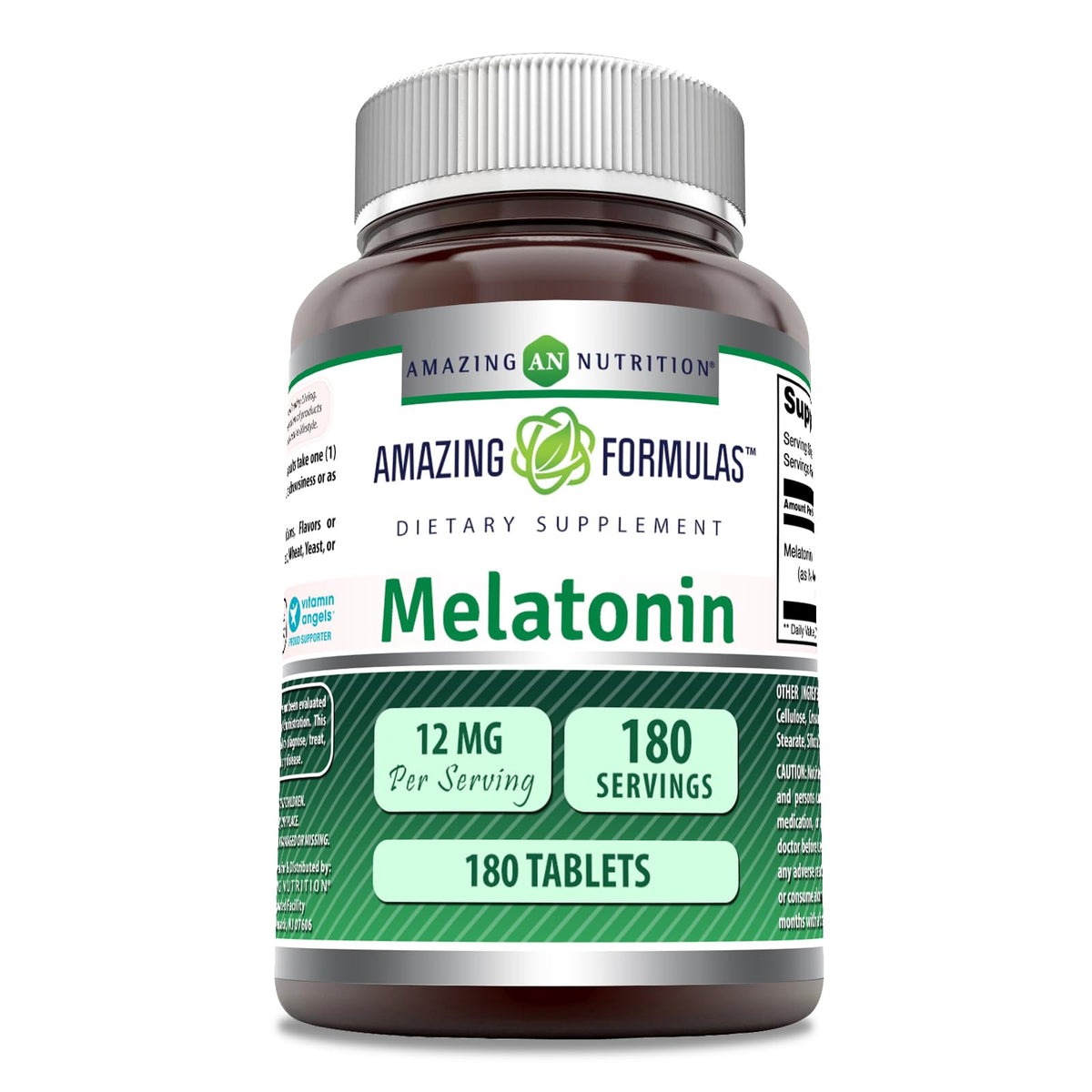 Amazing Formulas Melatonin bottle on white background, unflavored