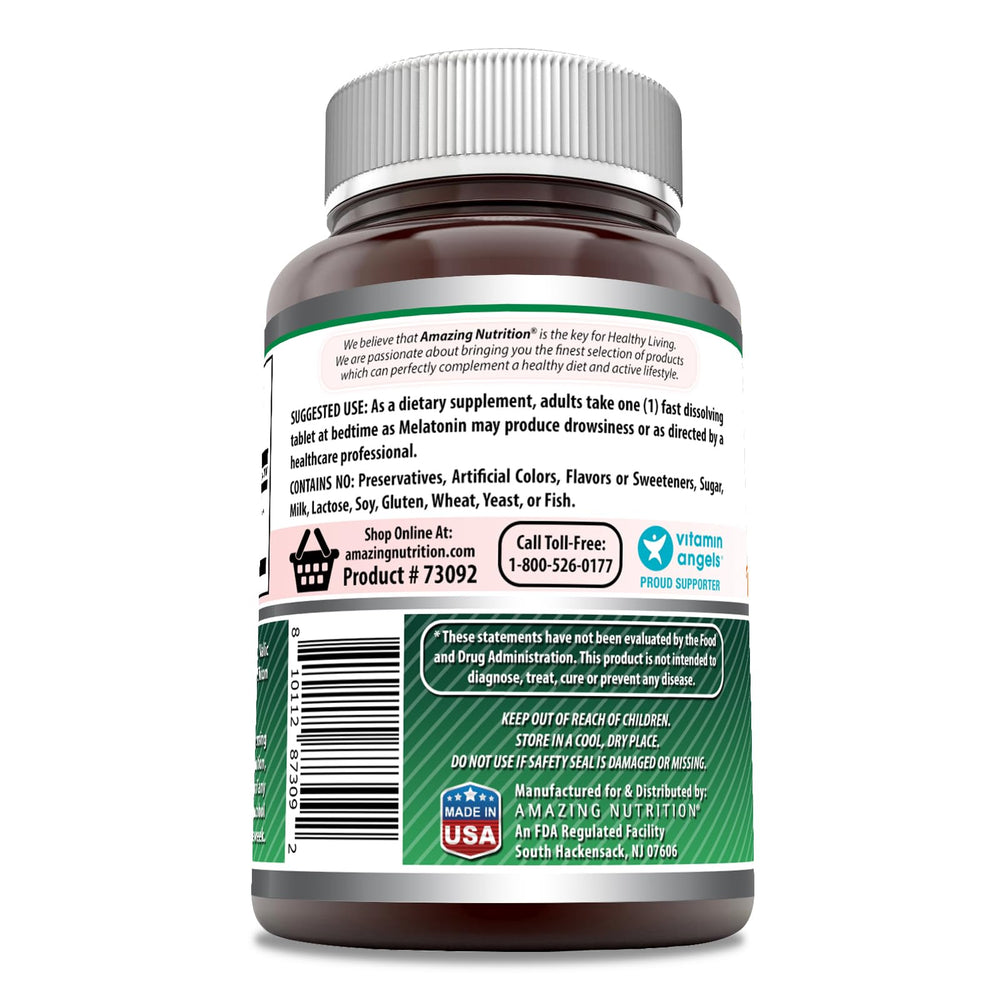 USA-made Amazing Formulas melatonin bottle with Non-GMO and Gluten Free labels