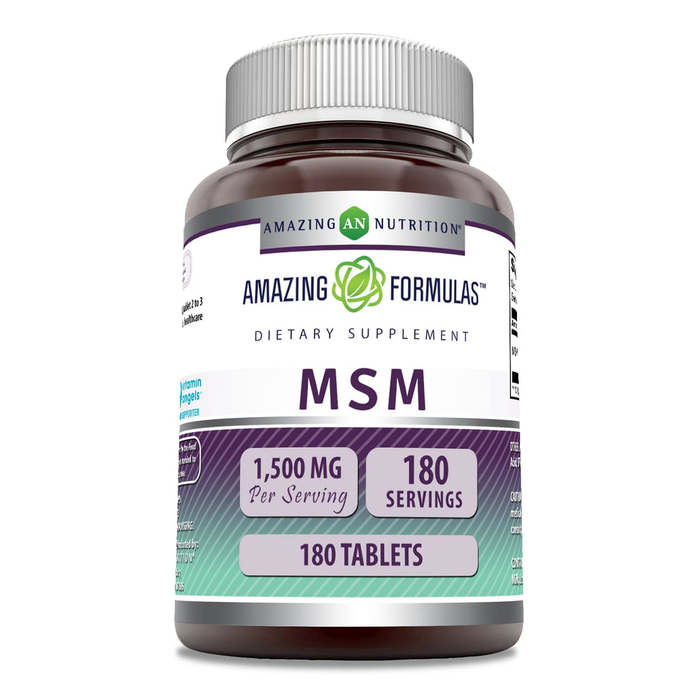 Front view of Amazing Formulas MSM bottle with 1500 mg per serving label