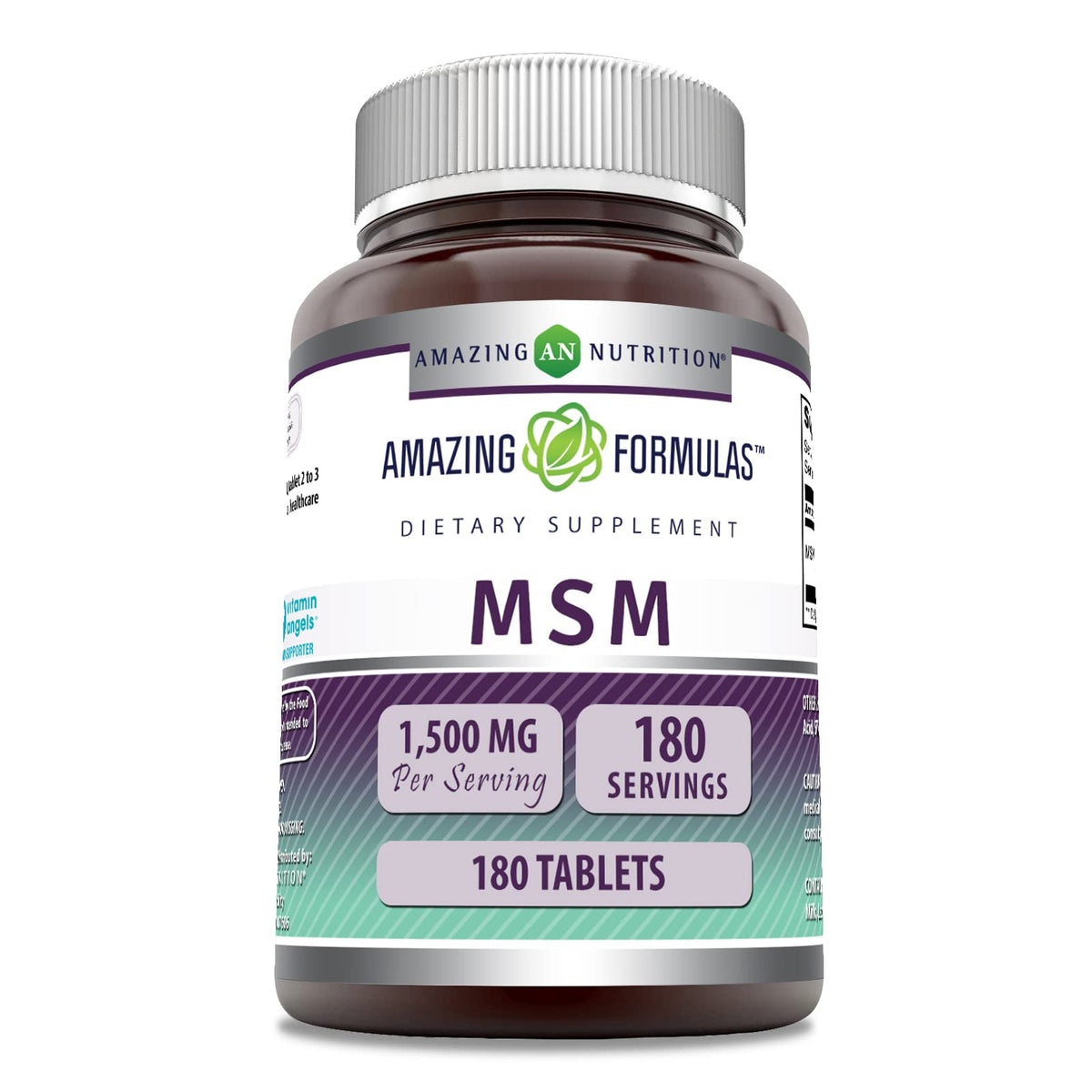 Front view of Amazing Formulas MSM bottle with 1500 mg per serving label