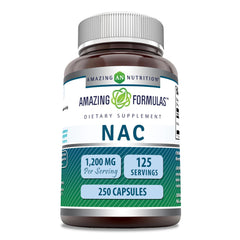 Front view of Amazing Formulas NAC 600 mg bottle with 250 capsules