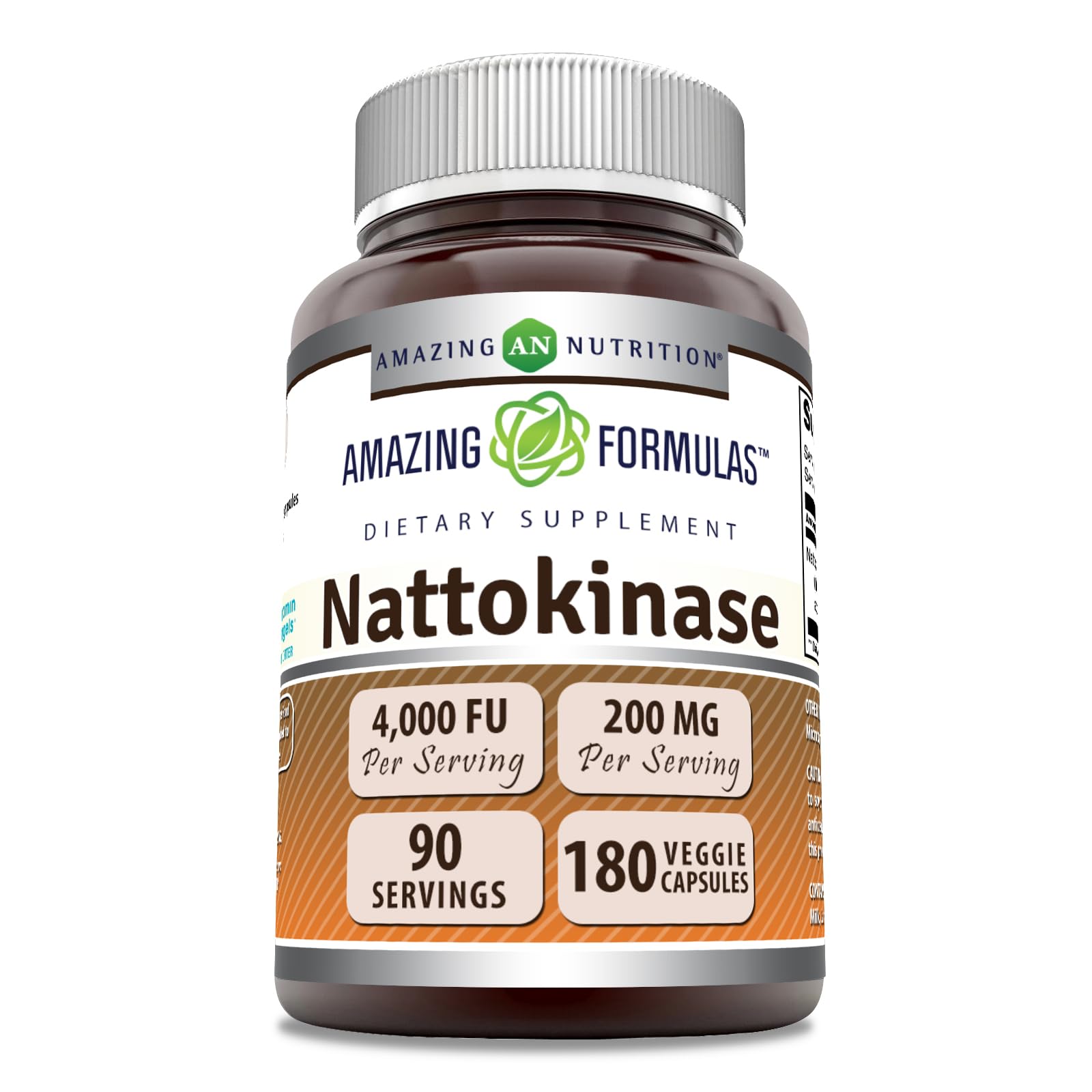 Front of Amazing Formulas nattokinase 100 mg veggie capsules bottle