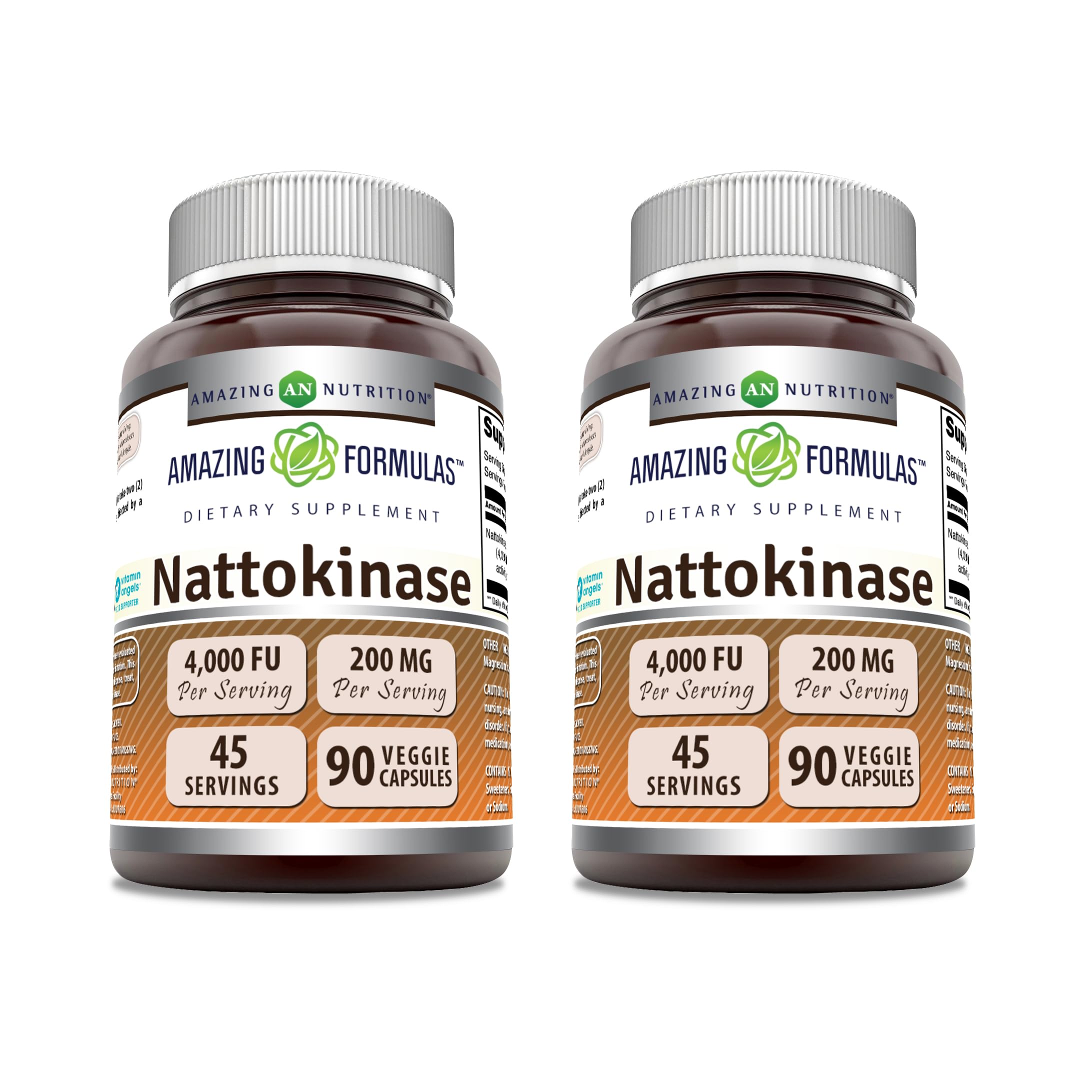 Amazing Formulas Nattokinase 100 mg Veggie Capsules bottle, 90 count, 2-pack
