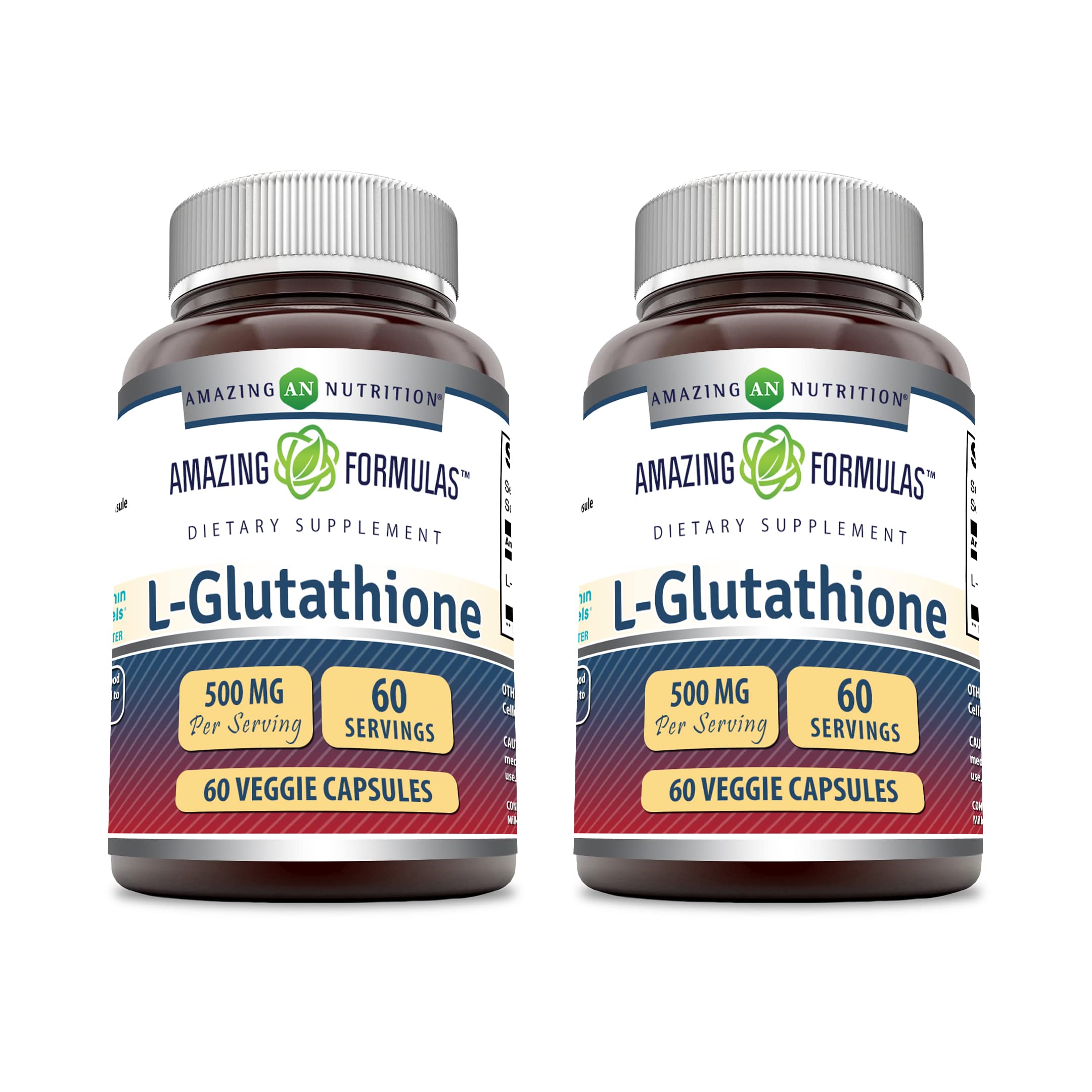 Bottle of Amazing Formulas Reduced L-Glutathione Supplement, 500 mg per serving, 60 veggie capsules