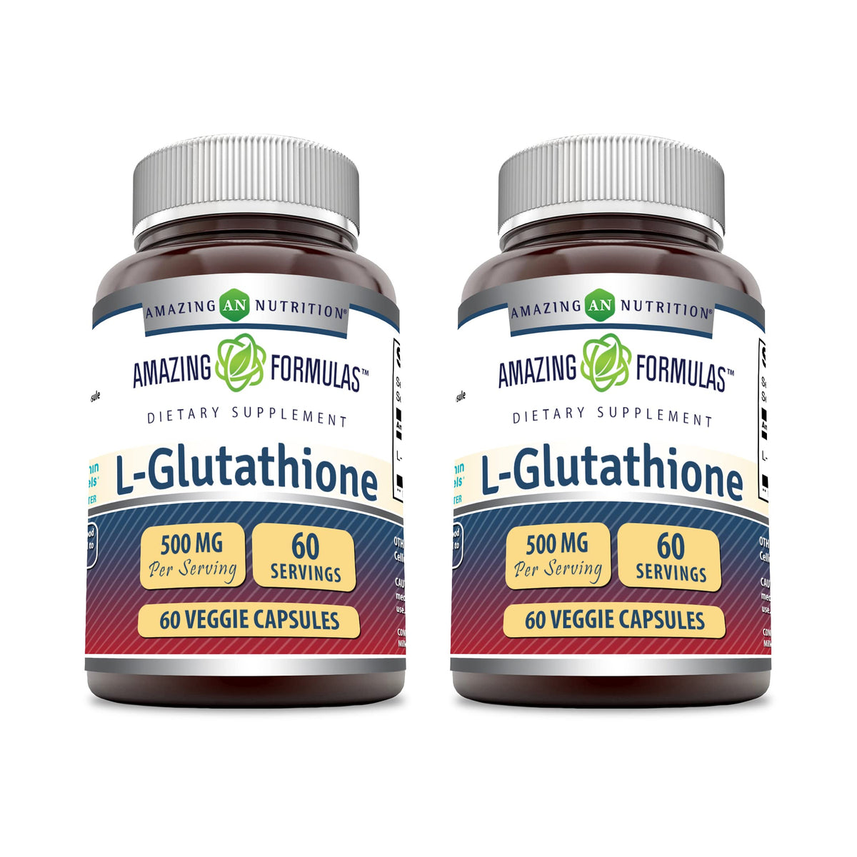 Bottle of Amazing Formulas Reduced L-Glutathione Supplement, 500 mg per serving, 60 veggie capsules