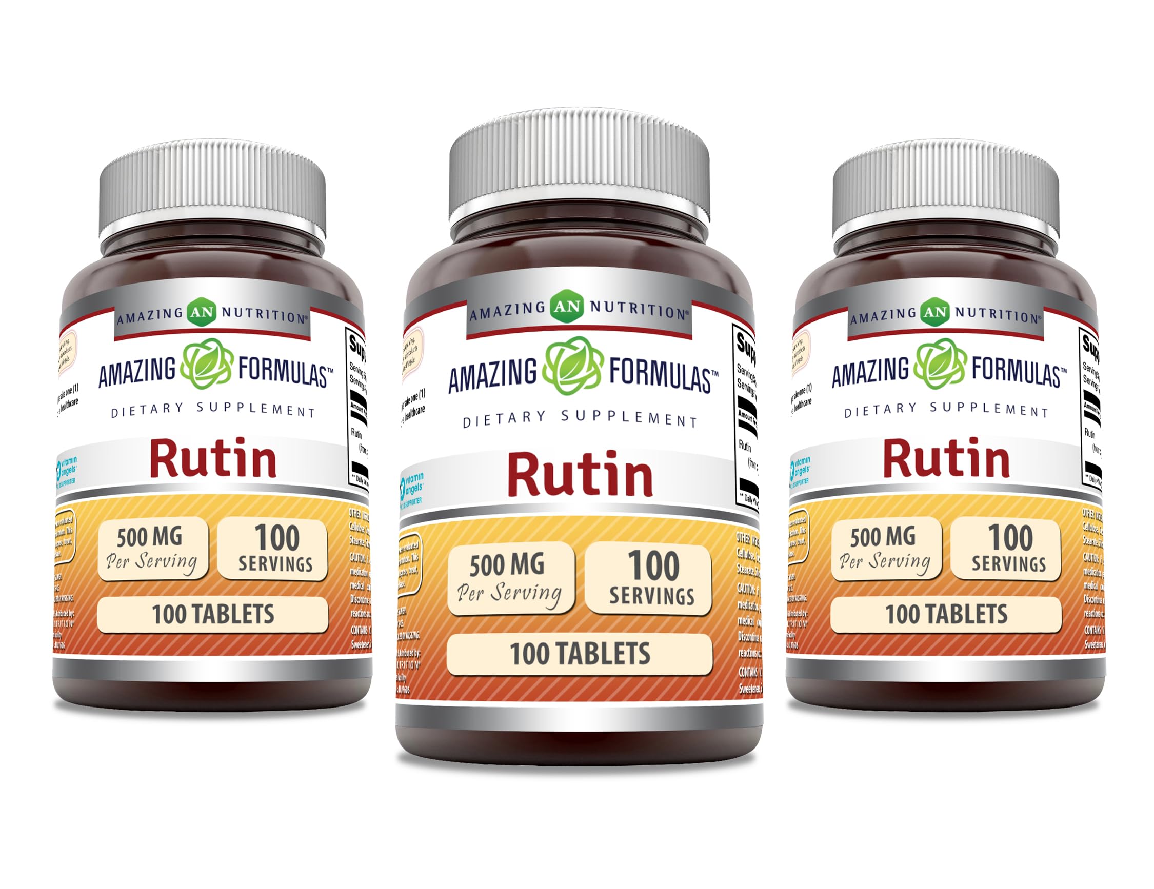 Amazing Formulas Rutin Supplement bottle with 500mg per serving, 3-pack 100 count