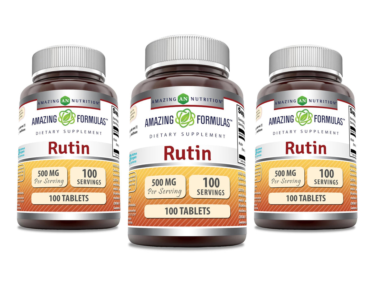 Amazing Formulas Rutin Supplement bottle with 500mg per serving, 3-pack 100 count