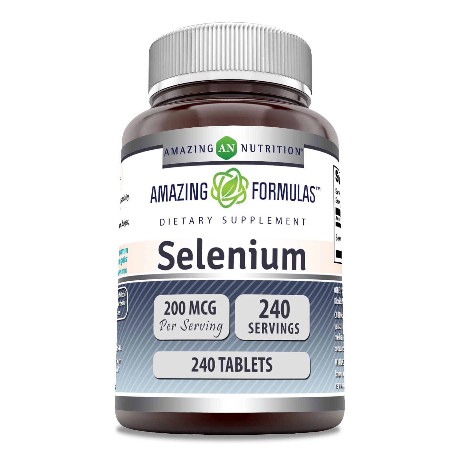 Front view of Amazing Formulas Selenium 200 mcg bottle with 240 servings