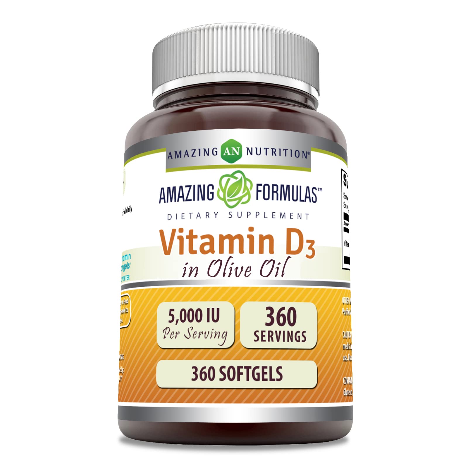 Amazing Formulas Vitamin D3 in Olive Oil softgels bottle with 360-count