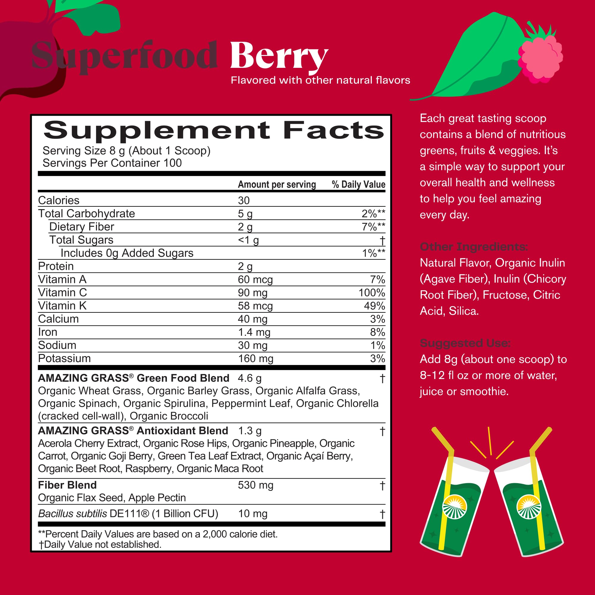Back label with nutrition facts and serving size