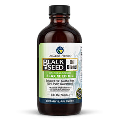 Bottle of Amazing Herbs Cold-Pressed Black Seed and Flax Seed Oil Blend, 8 oz