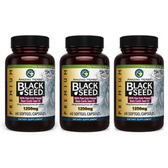 Front view of Amazing Herbs Black Seed Oil Capsules bottle (60 capsules per bottle)