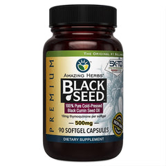 Front view of Amazing Herbs Black Seed Oil Capsules bottle