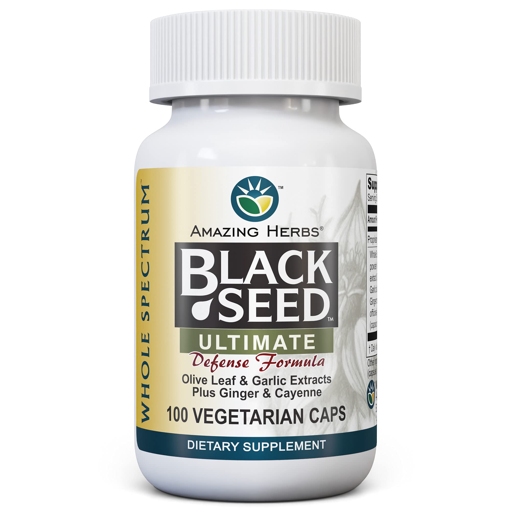 Whole Spectrum Black Seed Ultimate capsules with olive leaf extract and garlic