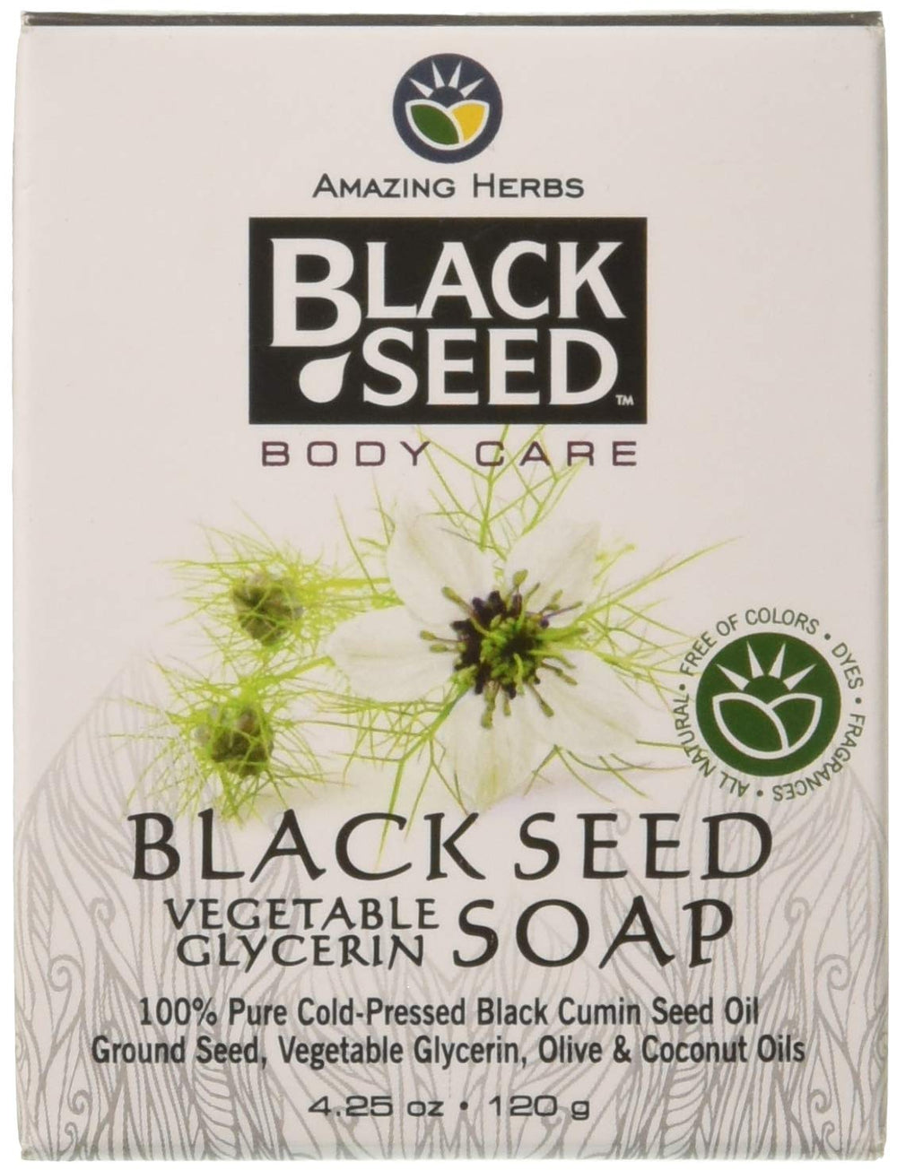 Front view of Amazing Herbs Black Seed Vegetable Glycerin Soap 4.25 oz bar
