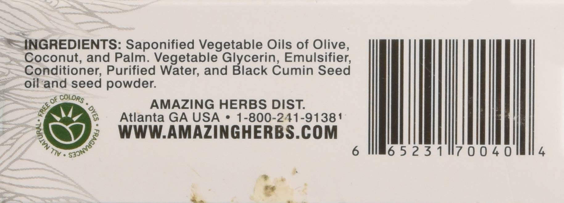 Side/back view of Amazing Herbs soap showing packaging and size