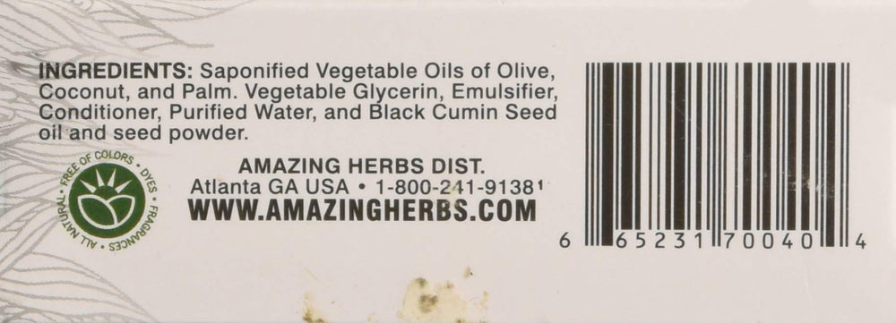 Side/back view of Amazing Herbs soap showing packaging and size