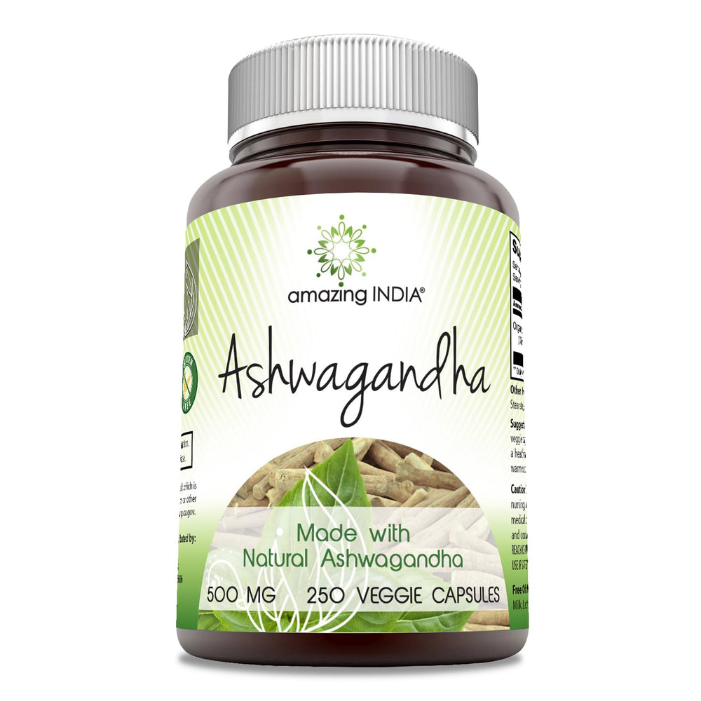 Amazing India Ashwagandha 500 mg veggie capsules bottle front