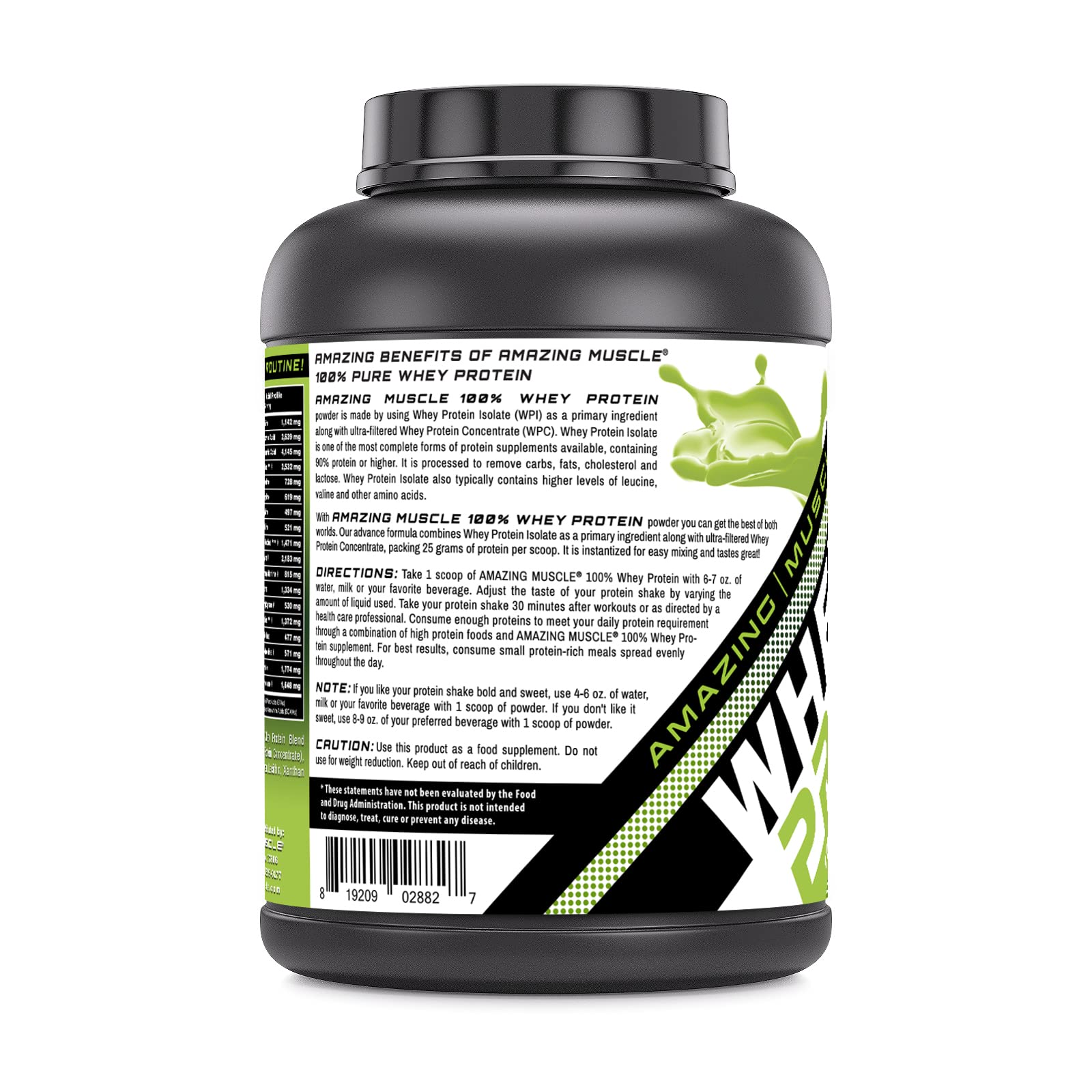 Close-up of whey protein isolate and matcha ingredients on label