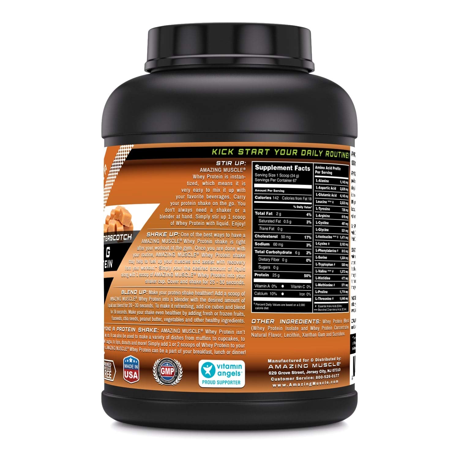 Container of Amazing Muscle whey protein powder Butterscotch flavor – 5 Lb