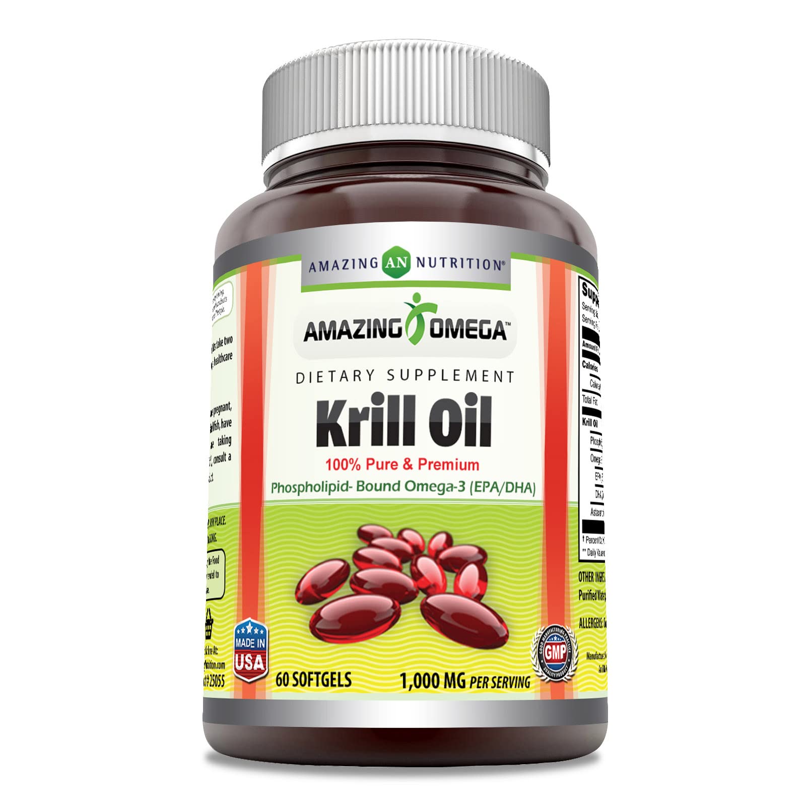 Bottle of Amazing Omega Krill Oil 1000mg with capsules