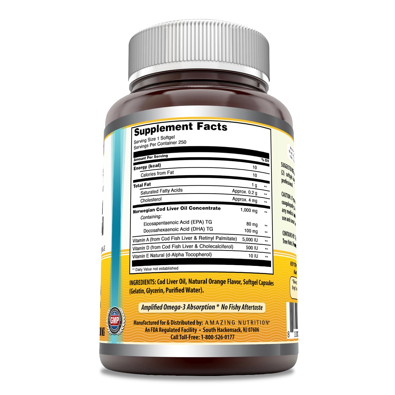 Close-up of Amazing Omega Cod Liver Oil softgels