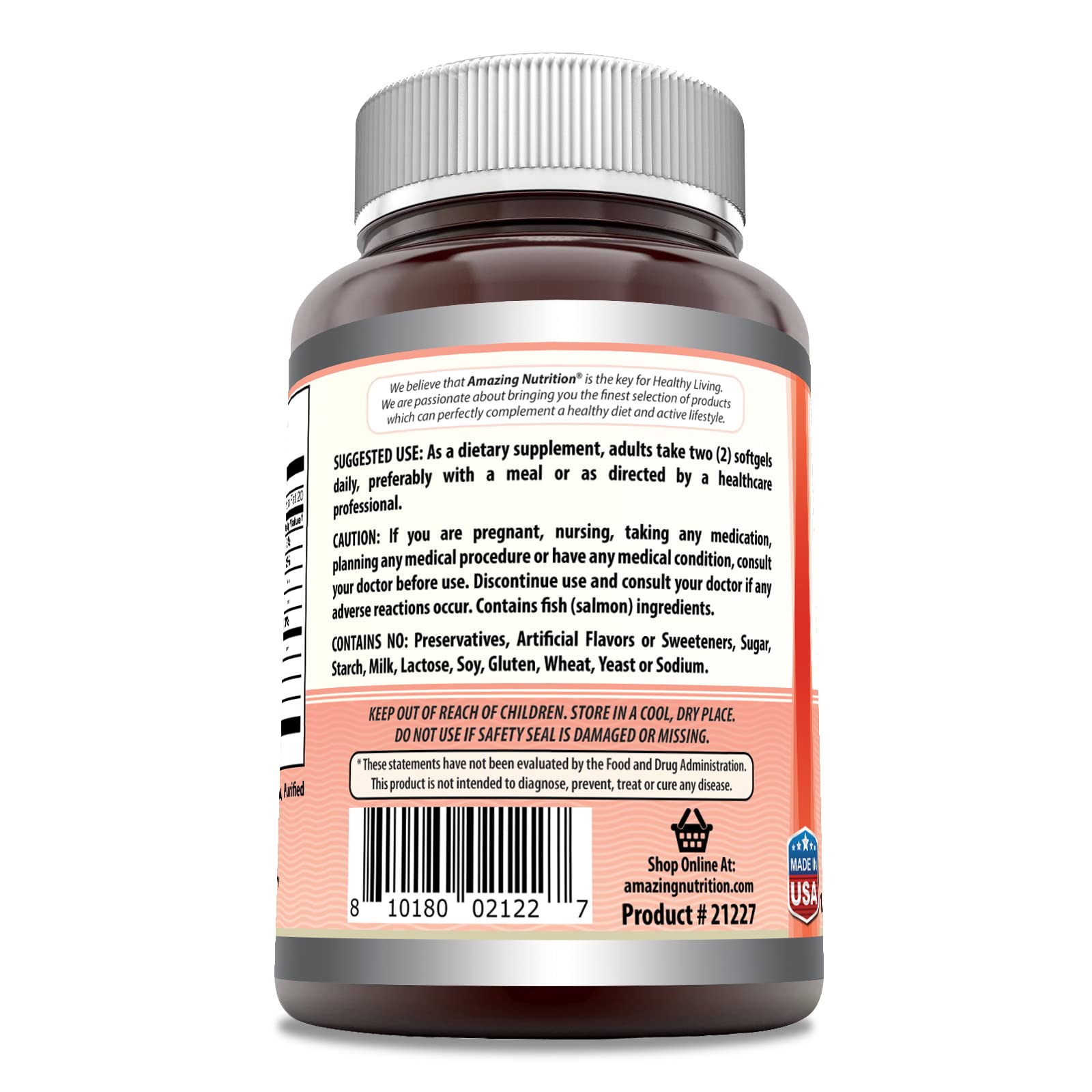 Bottle of Amazing Omega Wild Alaskan Salmon Oil 2000mg per serving